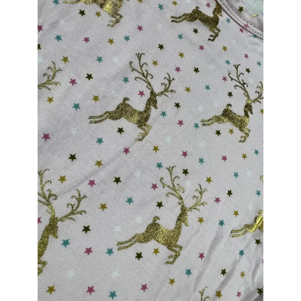 Posh Peanut Ryleigh Gold Foil Reindeer Bamboo Pajama Set Light Pink Size 5/6